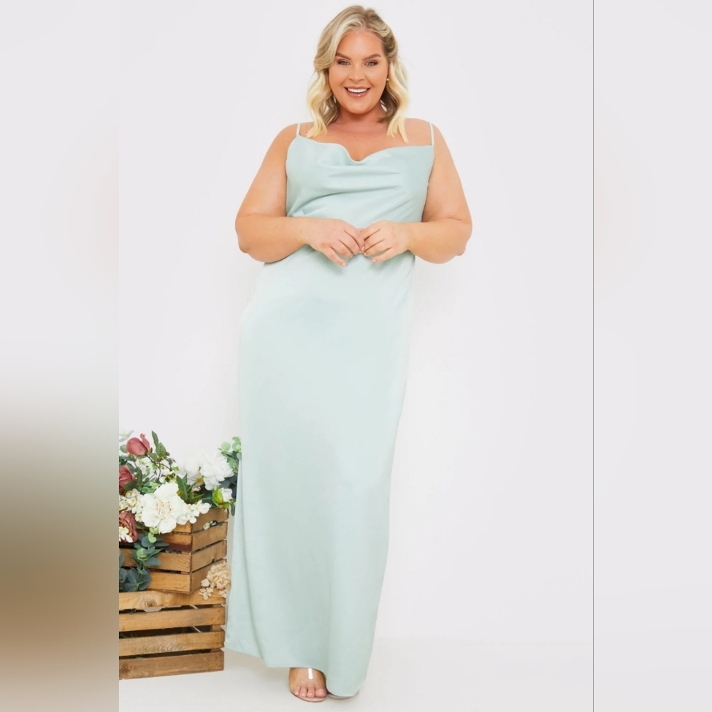 Light Blue Slip Dress with Cowl Neck